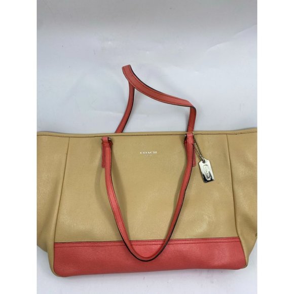 COACH Large Tan Orange Leather Tote/ Shoulder Bag - Picture 3 of 13